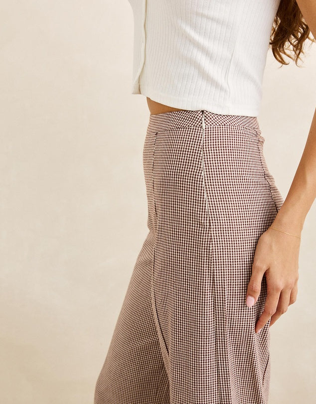 RHYTHM LONDON CHECVK WIDE LEG PANT - CHOCOLATE