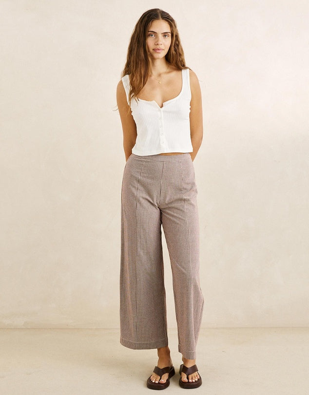 RHYTHM LONDON CHECVK WIDE LEG PANT - CHOCOLATE
