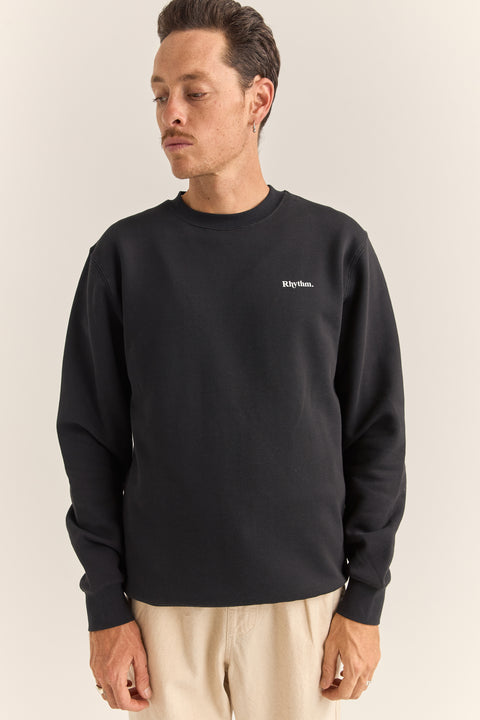 RHYTHM MENS BRAND FLEECE CREW - BLACK