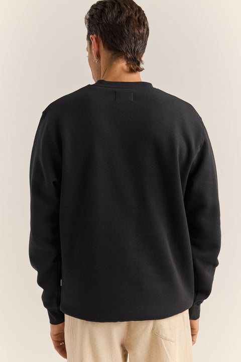 RHYTHM MENS BRAND FLEECE CREW - BLACK