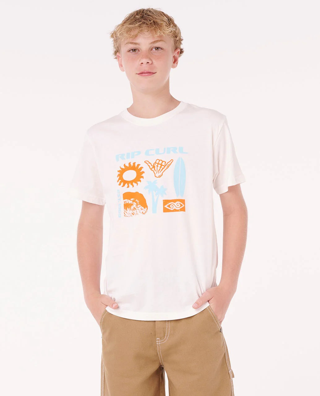 RIP CURL ISLAND PARADISO LOGO TEE - BOY - BONE