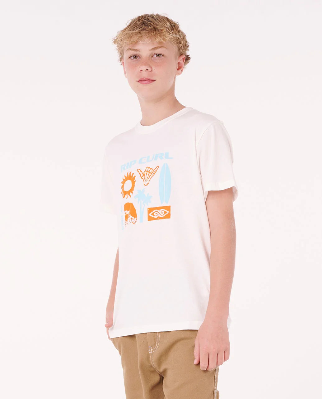 RIP CURL ISLAND PARADISO LOGO TEE - BOY - BONE