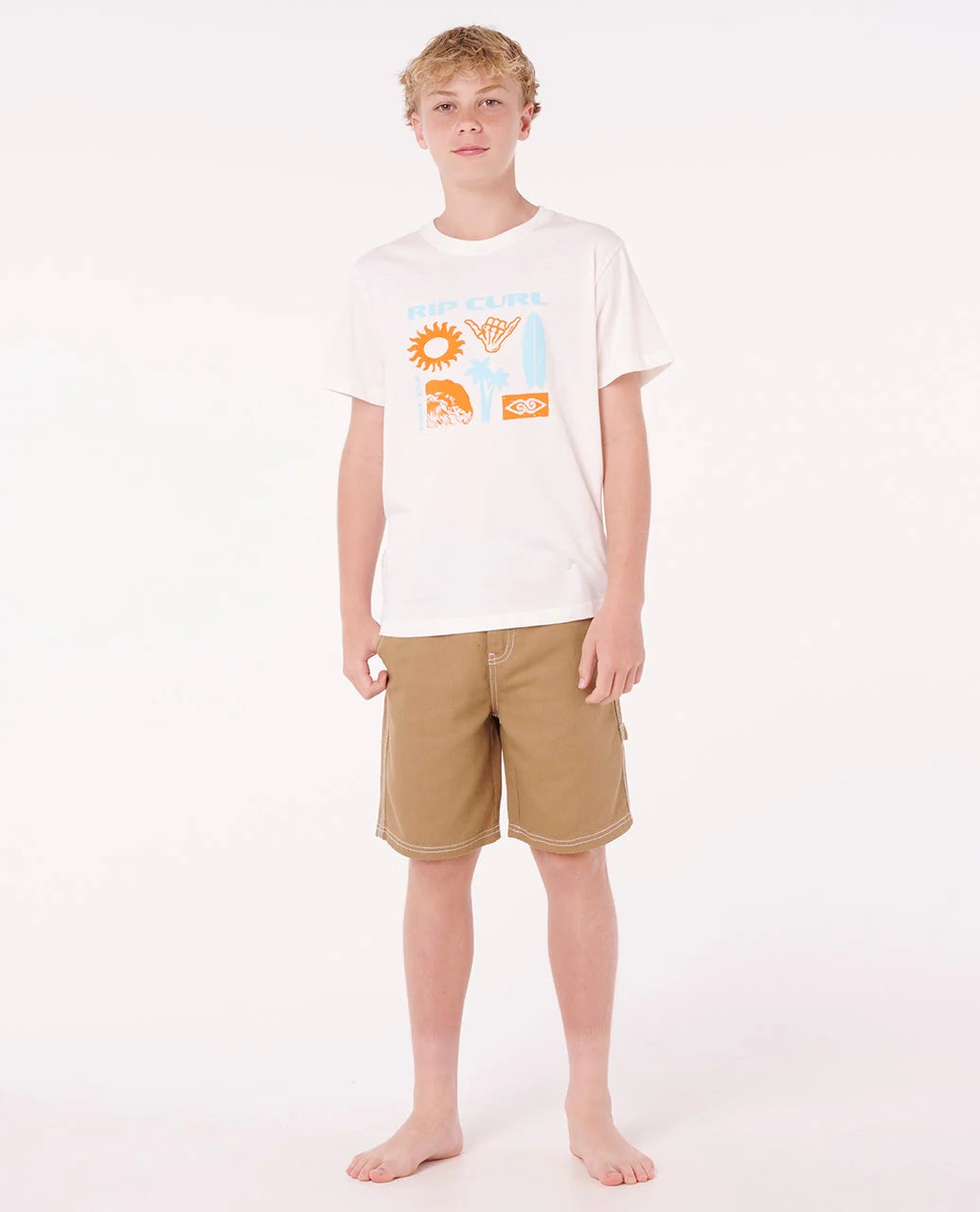 RIP CURL ISLAND PARADISO LOGO TEE - BOY - BONE