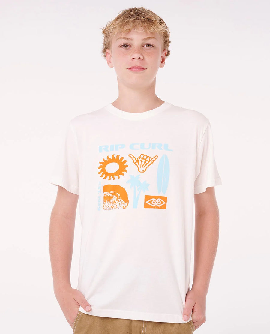 RIP CURL ISLAND PARADISO LOGO TEE - BOY - BONE