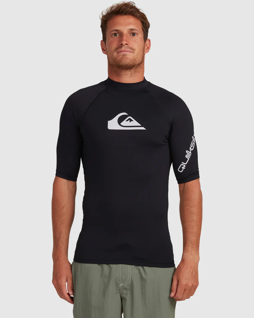 QUIKSILVER MENS ALL TIME SHORT SLEEVE UPF 50 RASH VEST- BLACK