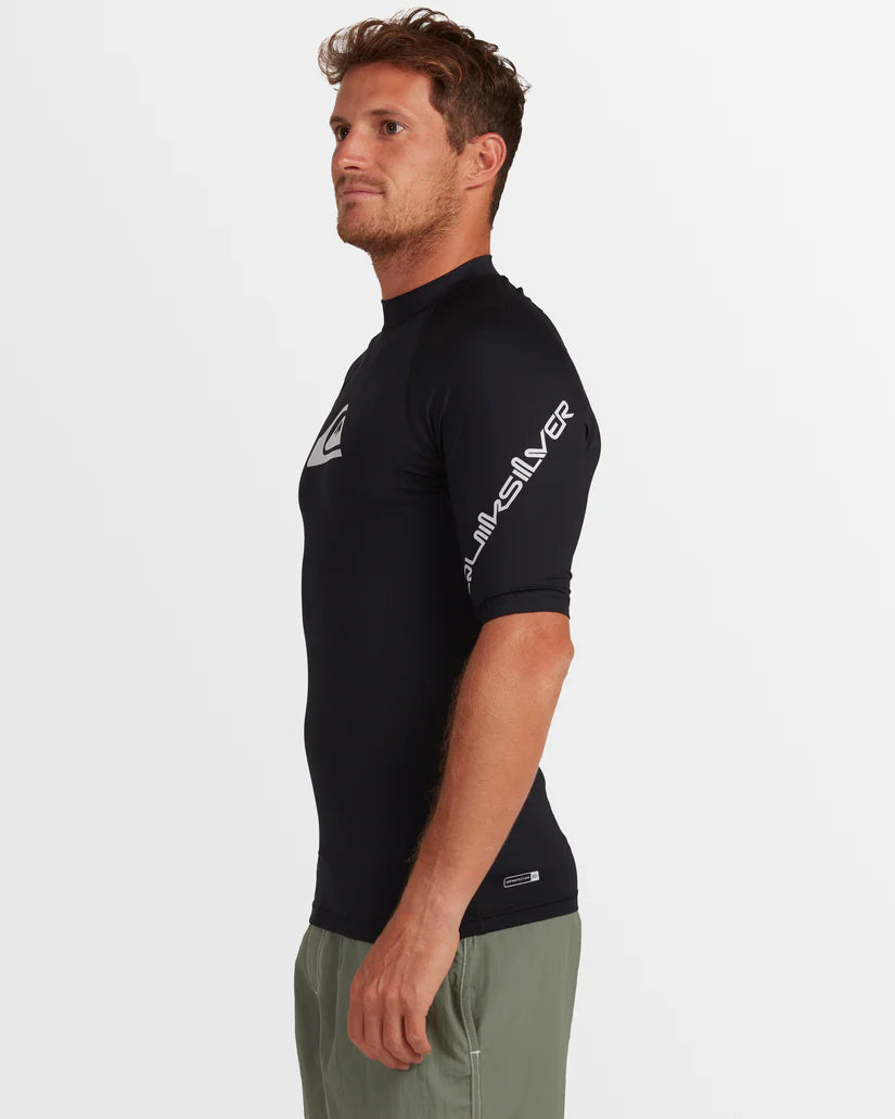 QUIKSILVER MENS ALL TIME SHORT SLEEVE UPF 50 RASH VEST- BLACK