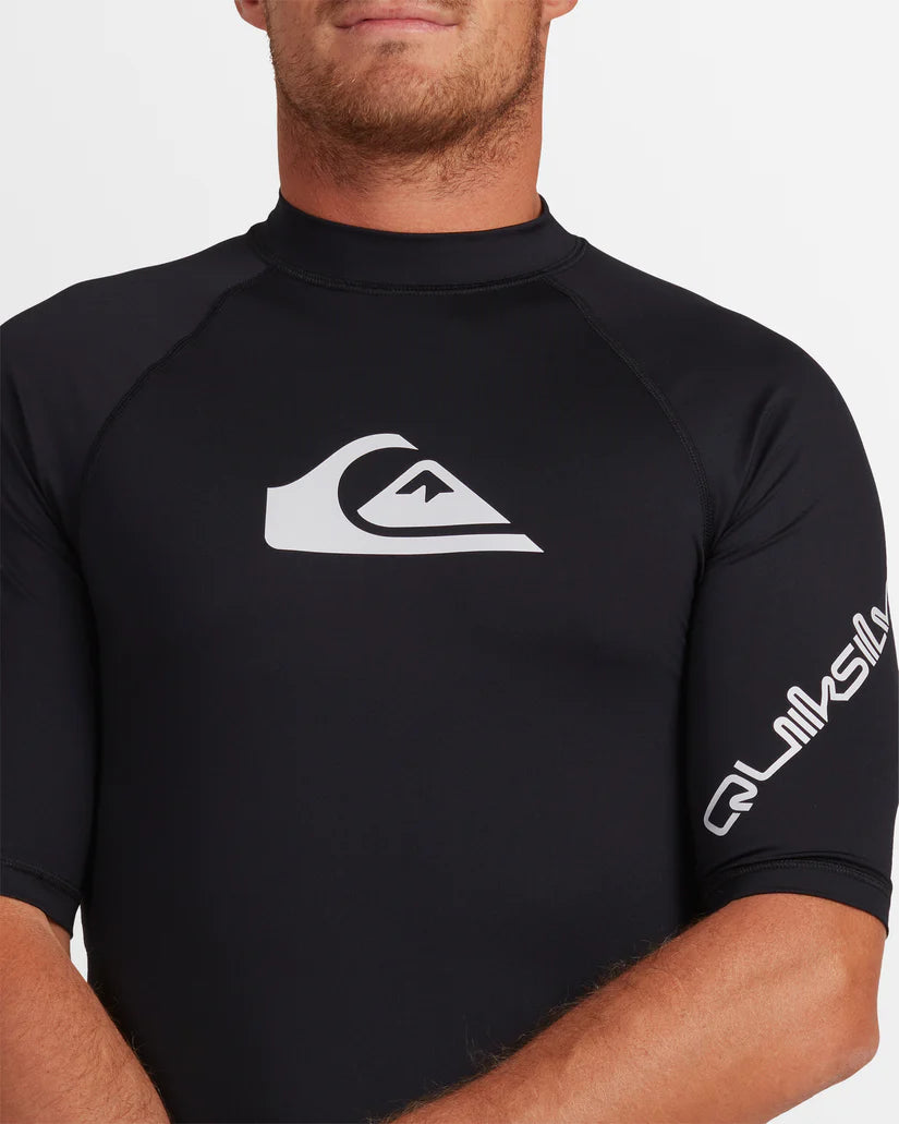 QUIKSILVER MENS ALL TIME SHORT SLEEVE UPF 50 RASH VEST- BLACK