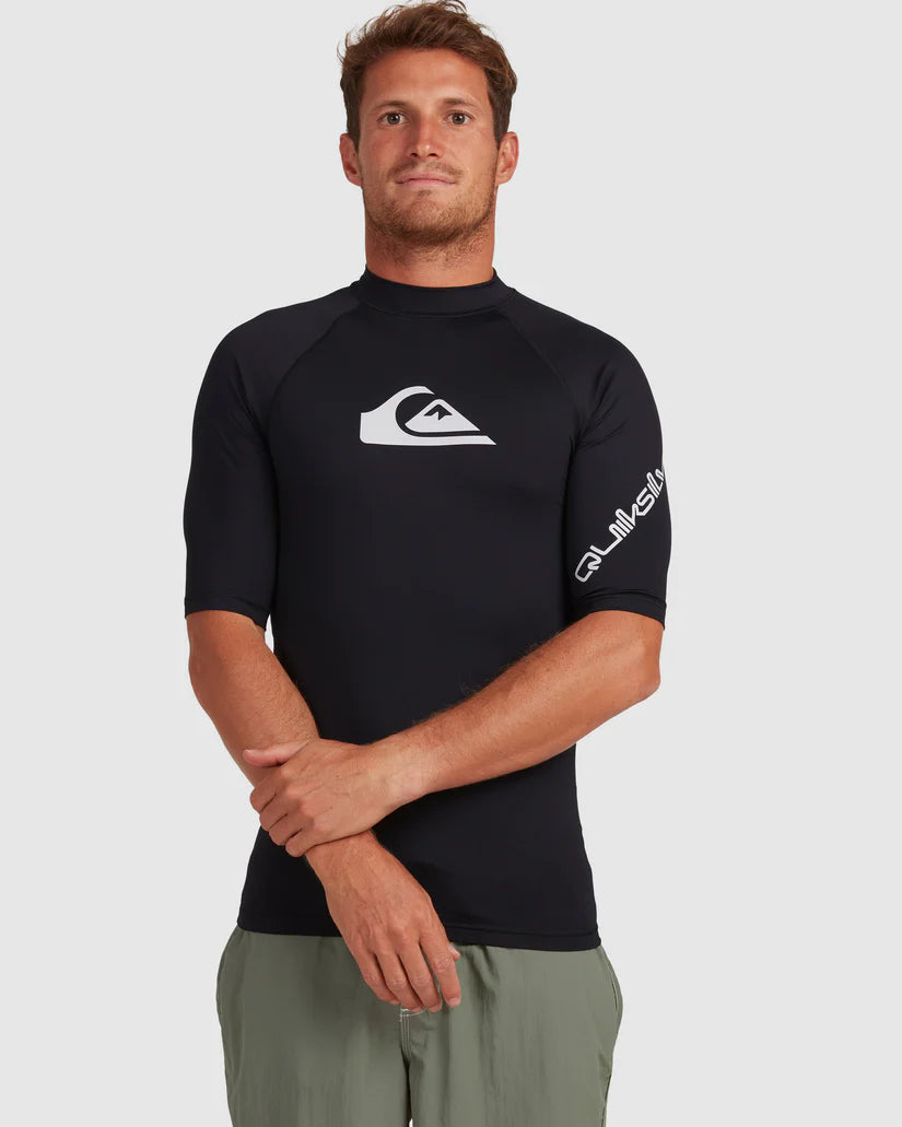 QUIKSILVER MENS ALL TIME SHORT SLEEVE UPF 50 RASH VEST- BLACK