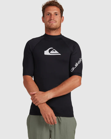 QUIKSILVER MENS ALL TIME SHORT SLEEVE UPF 50 RASH VEST- BLACK