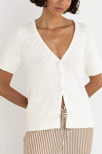RHYTHM ADELE SHORT SLEEVE KNIT CARDIGAN - WHITE