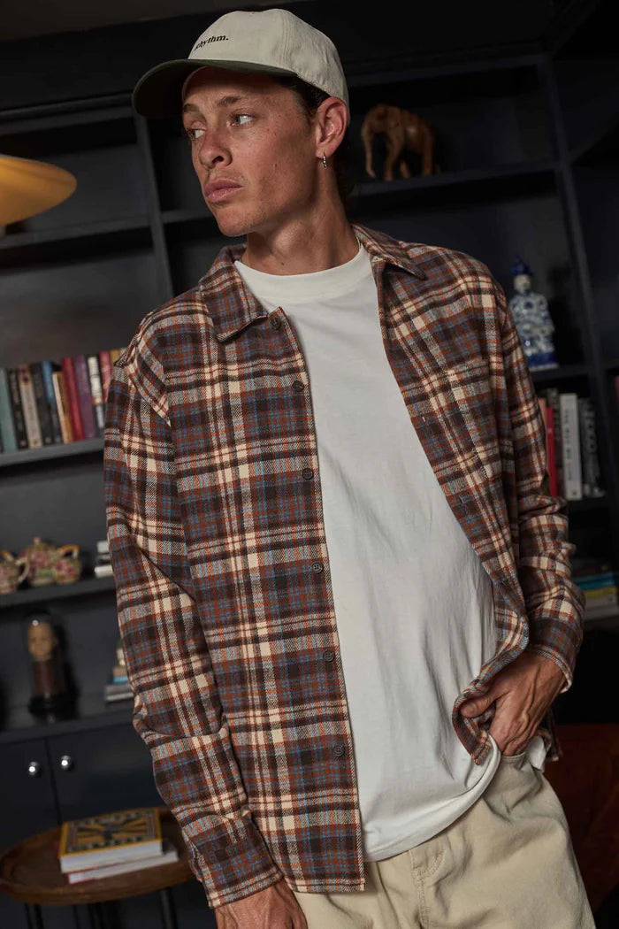 RHYTHM ALBERT CHECK LS SHIRT - ALMOND