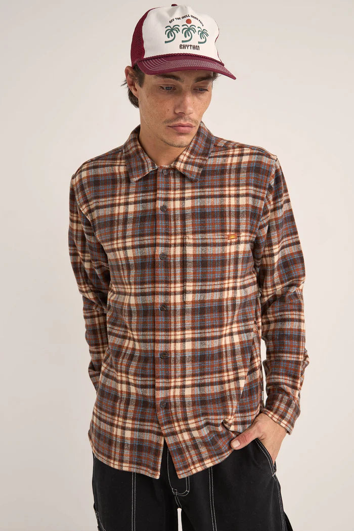 RHYTHM ALBERT CHECK LS SHIRT - ALMOND