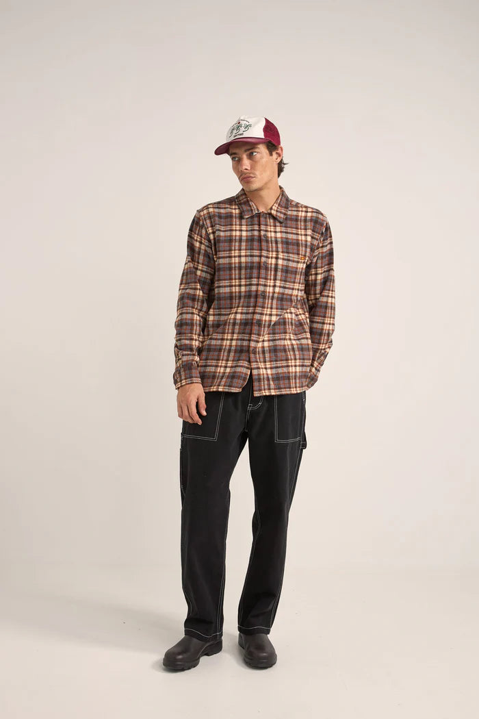 RHYTHM ALBERT CHECK LS SHIRT - ALMOND