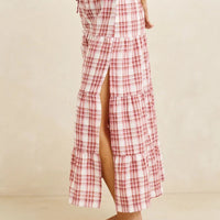 RHYTHM CHELSEA CHECK TIERED MAXI SKIRT - PLUM
