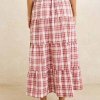 RHYTHM CHELSEA CHECK TIERED MAXI SKIRT - PLUM