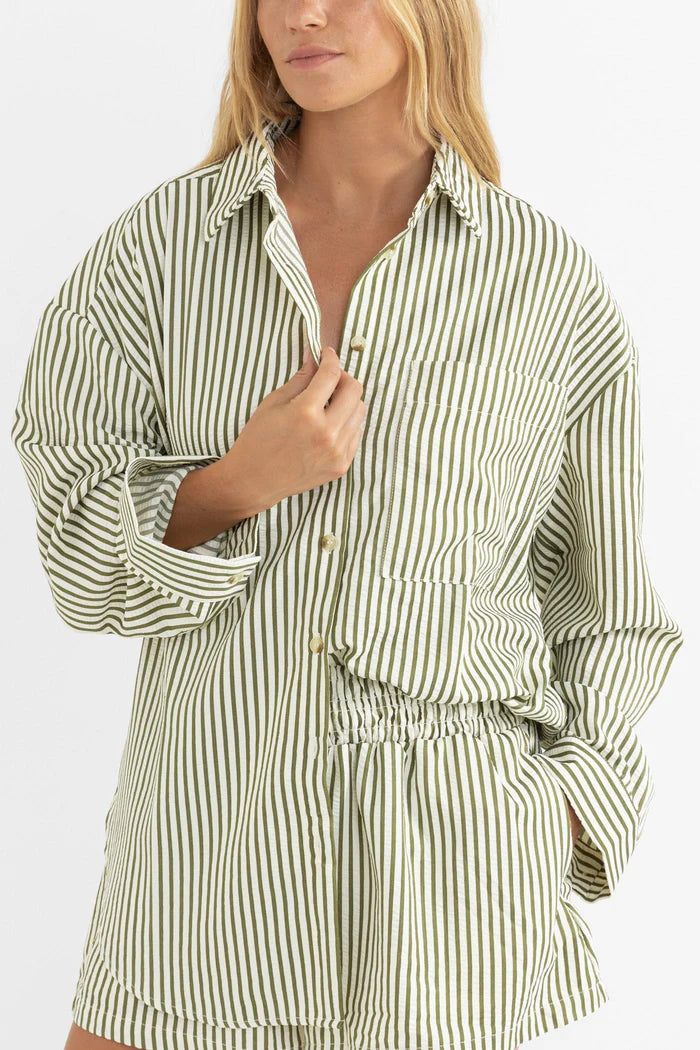 RHYTHM COVE STRIPE LONG SLEEVE SHIRT - ALOE