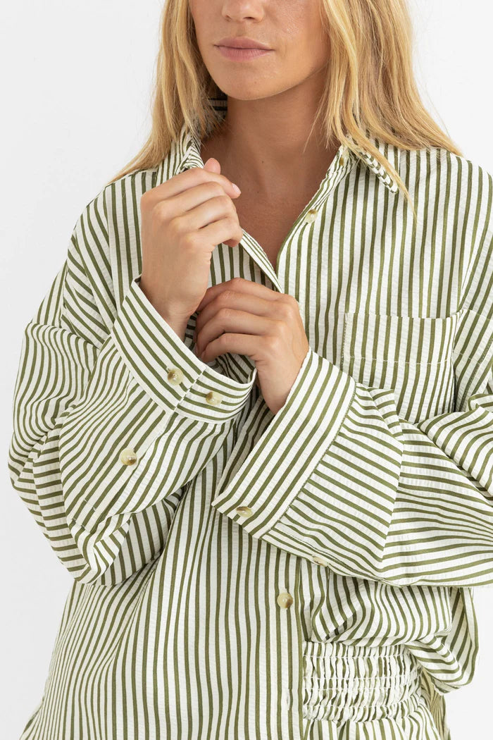 RHYTHM COVE STRIPE LONG SLEEVE SHIRT - ALOE