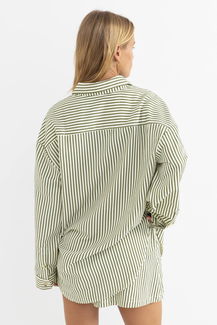 RHYTHM COVE STRIPE LONG SLEEVE SHIRT - ALOE