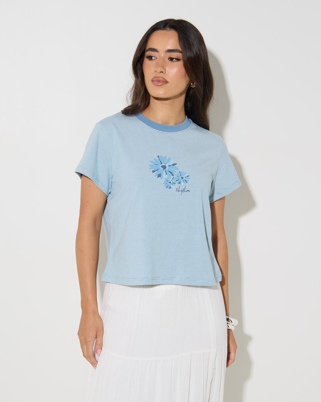 RHYTHM DAISY FLORAL STRIPE TEE - BABY BLUE