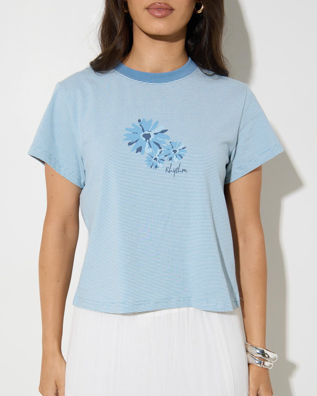 RHYTHM DAISY FLORAL STRIPE TEE - BABY BLUE