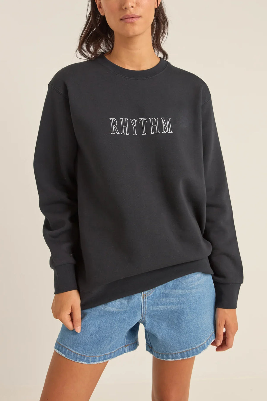 RHYTHM FLAGSHIP BOYFRIEND FLEECE CREW - BLACK