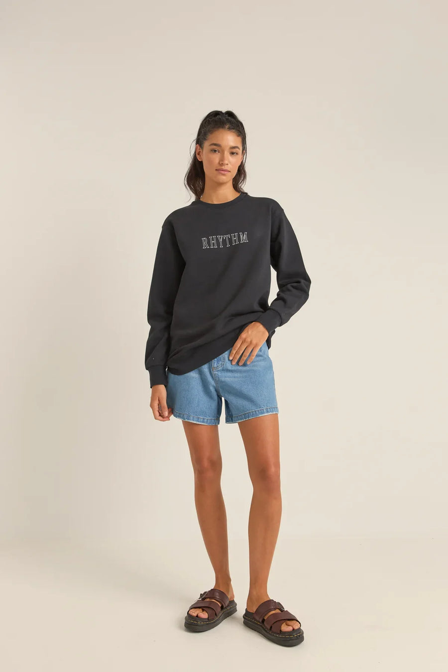 RHYTHM FLAGSHIP BOYFRIEND FLEECE CREW - BLACK