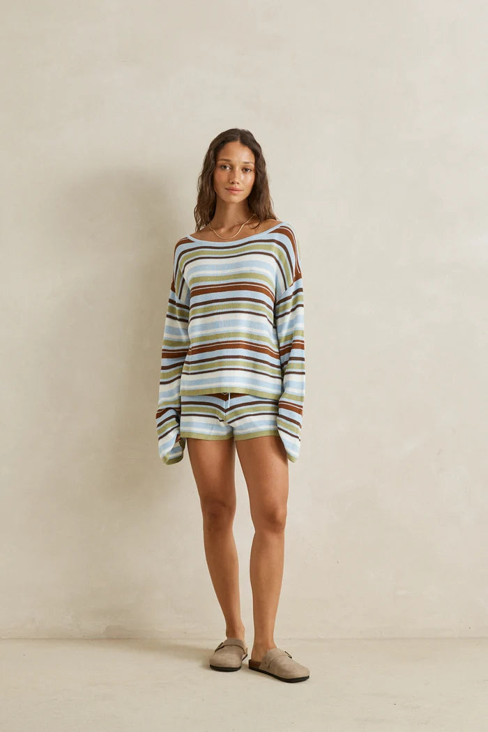 RHYTHM FRANKIE STRIPE KNIT SHORT - MARINE GREEN