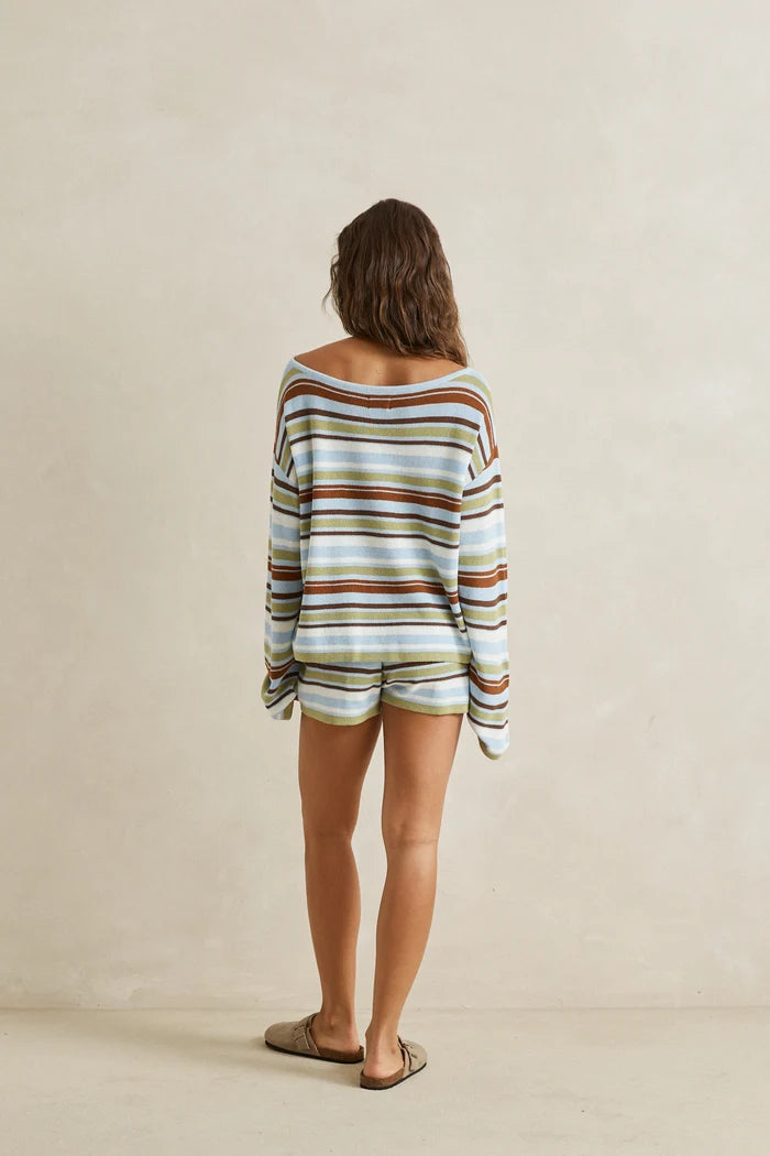RHYTHM FRANKIE STRIPE KNIT SHORT - MARINE GREEN