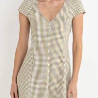 RHYTHM LOLA CHECK CAP SLEEVE MINI DRESS - OLIVE