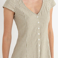 RHYTHM LOLA CHECK CAP SLEEVE MINI DRESS - OLIVE