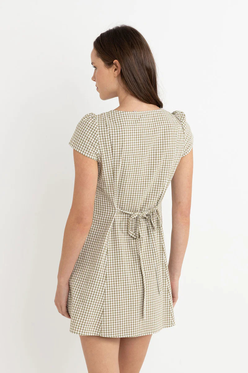 RHYTHM LOLA CHECK CAP SLEEVE MINI DRESS - OLIVE