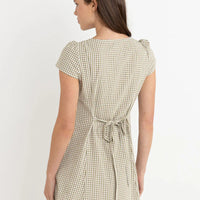 RHYTHM LOLA CHECK CAP SLEEVE MINI DRESS - OLIVE