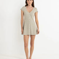 RHYTHM LOLA CHECK CAP SLEEVE MINI DRESS - OLIVE