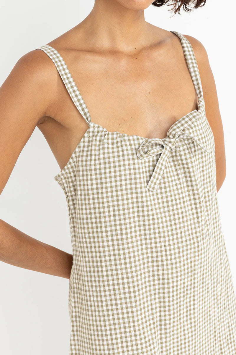 RHYTHM LOLA CHECK SLIP DRESS - OLIVE