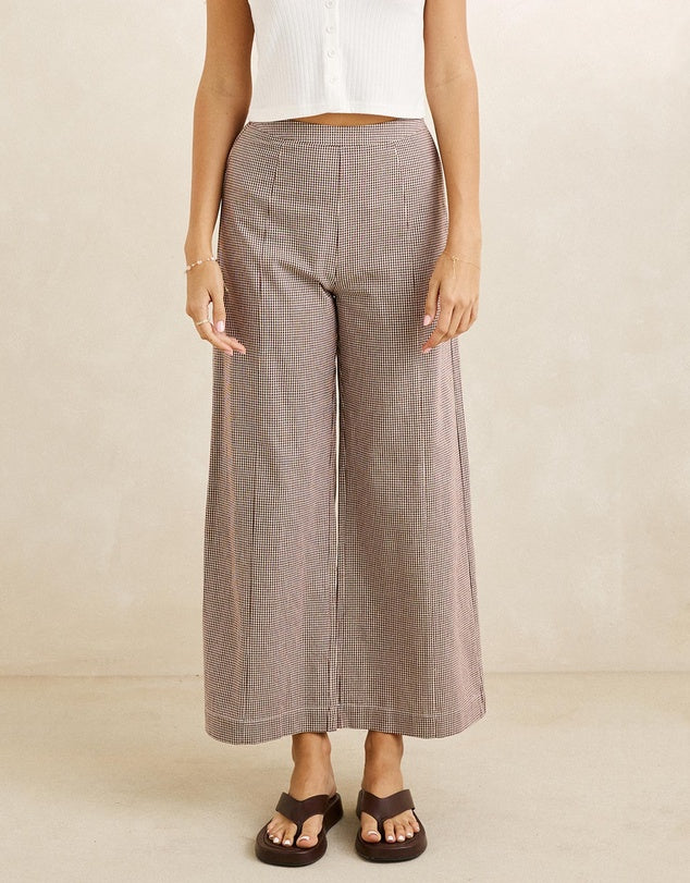 RHYTHM LONDON CHECVK WIDE LEG PANT - CHOCOLATE