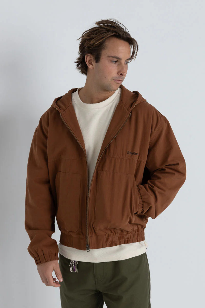 RHYTHM MENS HOODED WORK JACKET - VINTAGE BROWN