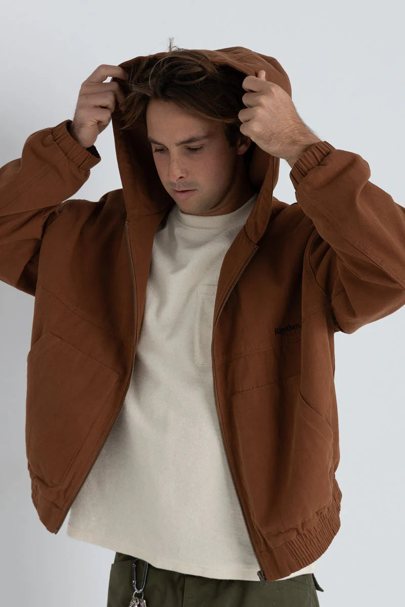 RHYTHM MENS HOODED WORK JACKET - VINTAGE BROWN
