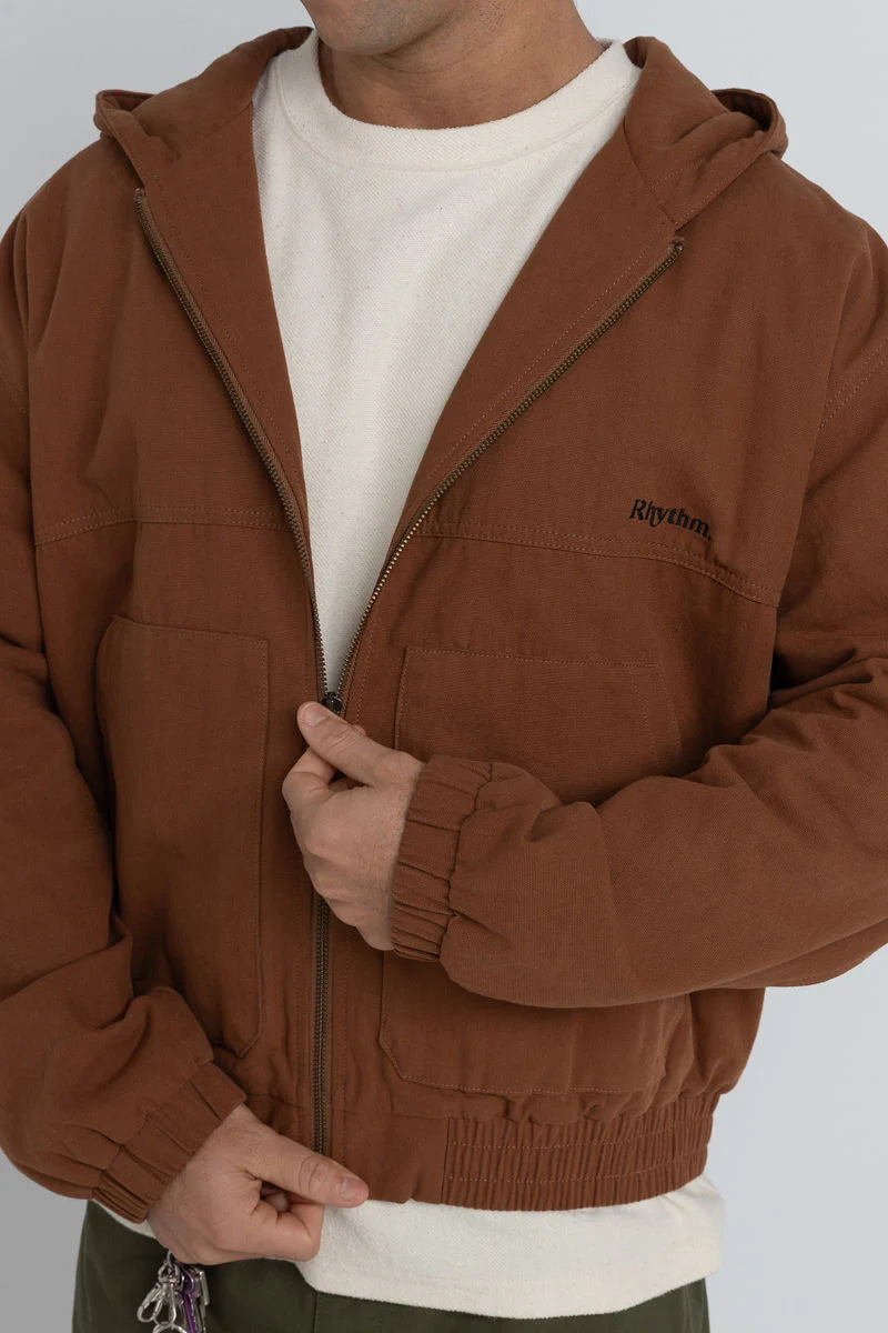 RHYTHM MENS HOODED WORK JACKET - VINTAGE BROWN