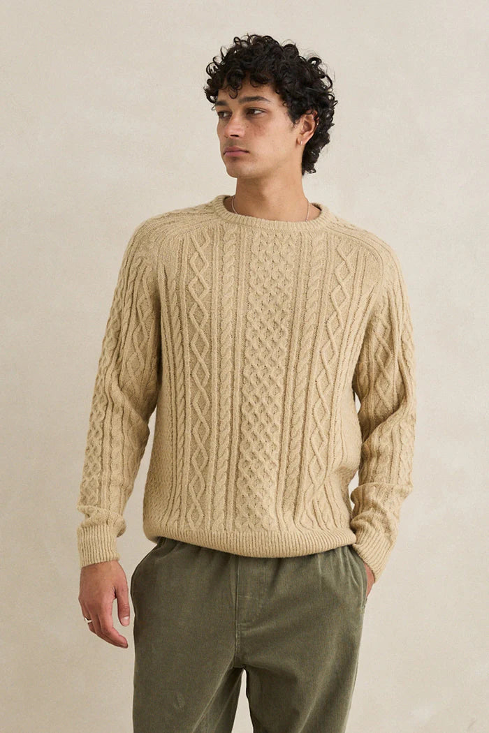 RHYTHM MENS MOHAIR FISHERMANS KNIT - SAND