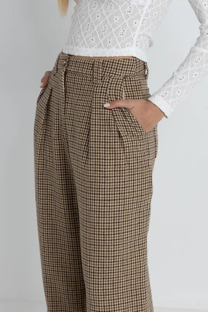RHYTHM MOLLIE CHECK PANT - CHOCOLATE