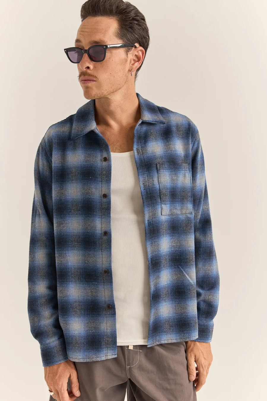 RHYTHM PLAID LS FLANNEL SHIRT - BLUE