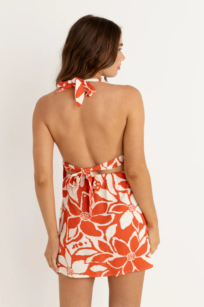 RHYTHM POPPY FLORAL HALTER TOP - RED