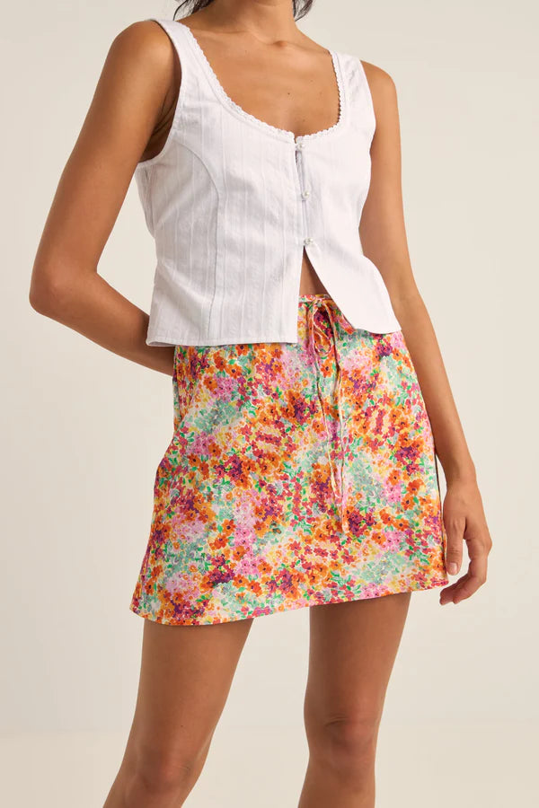 RHYTHM SIERRA FLORAL BIAS CUT MINI SKIRT - ORANGE