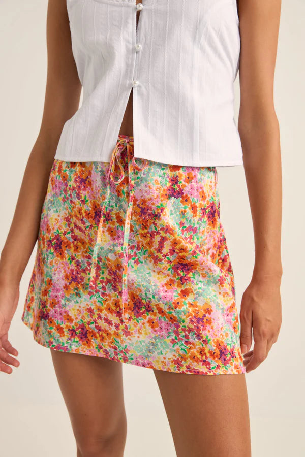 RHYTHM SIERRA FLORAL BIAS CUT MINI SKIRT - ORANGE