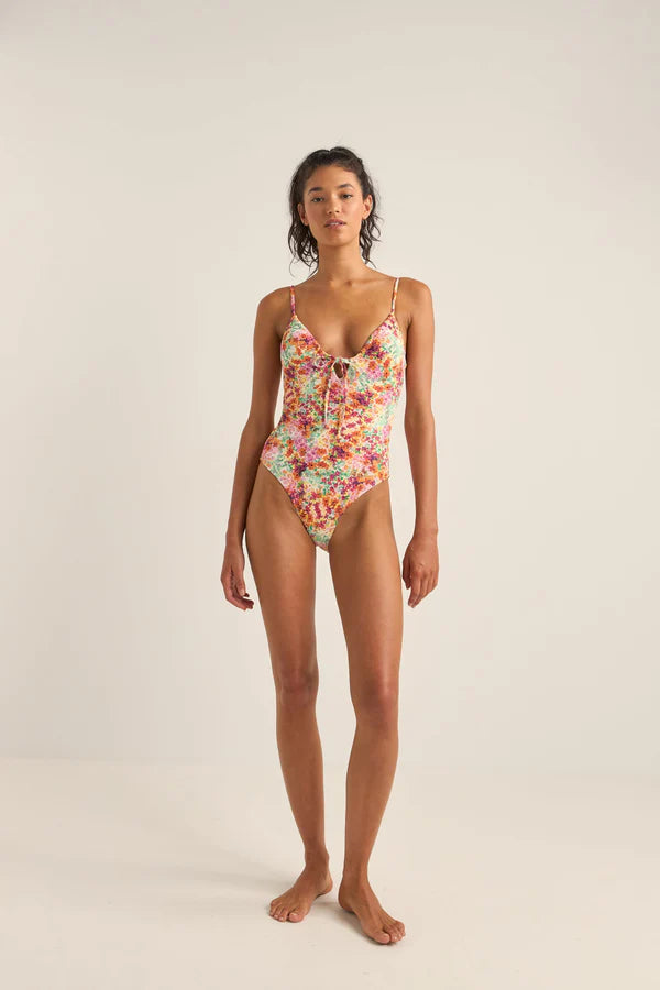 RHYTHM SIERRA FLORAL TIE FRONT ONE PIECE - ORANGE