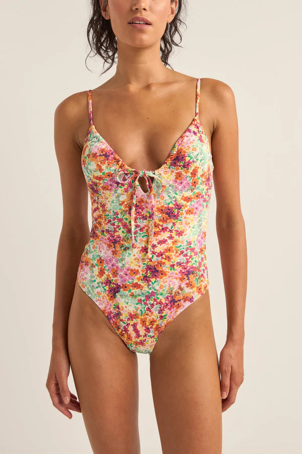 RHYTHM SIERRA FLORAL TIE FRONT ONE PIECE - ORANGE