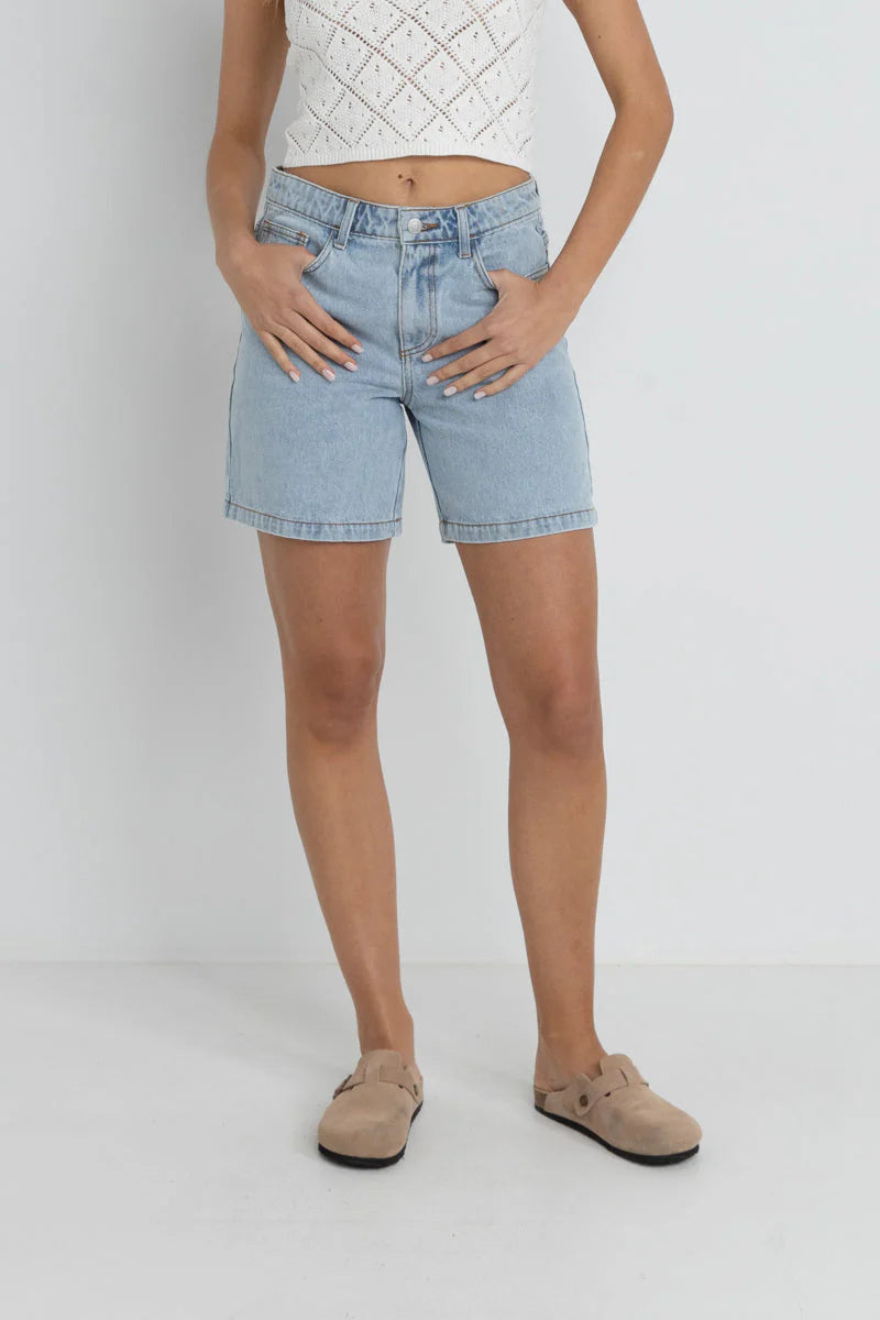 RHYTHM WOMENS TOUR DENIM BERMUDA SHORT - LIGHT BLUE