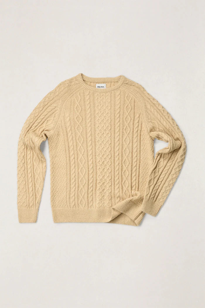 RHYTHM MENS MOHAIR FISHERMANS KNIT - SAND