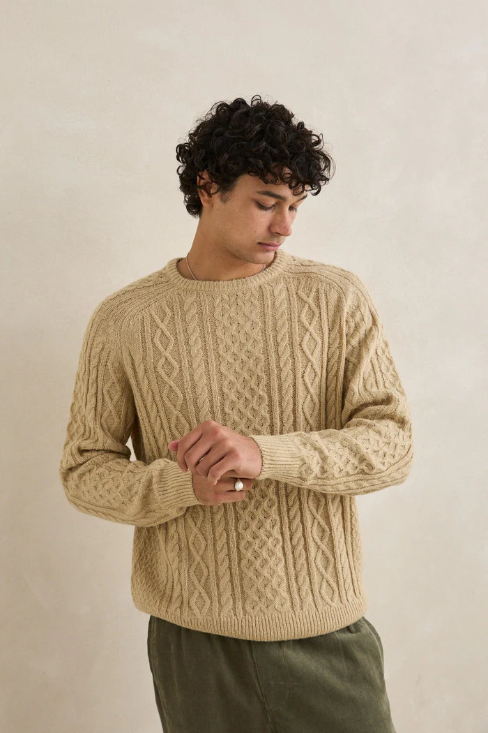RHYTHM MENS MOHAIR FISHERMANS KNIT - SAND