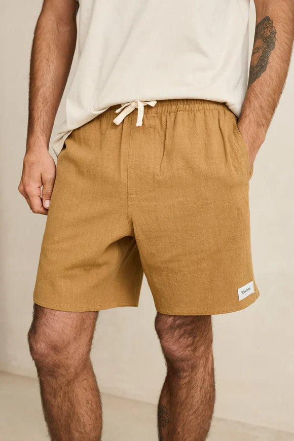 RHYTHM TEXTURED LINEN JAM SHORT -TABACOO